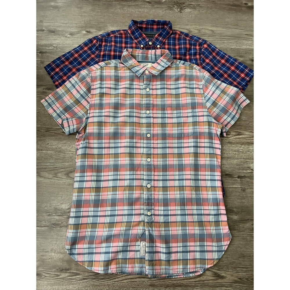 Short Sleeve Button Up Plaid Shirts Lot Of Two Banana Republic Grayers Men Small